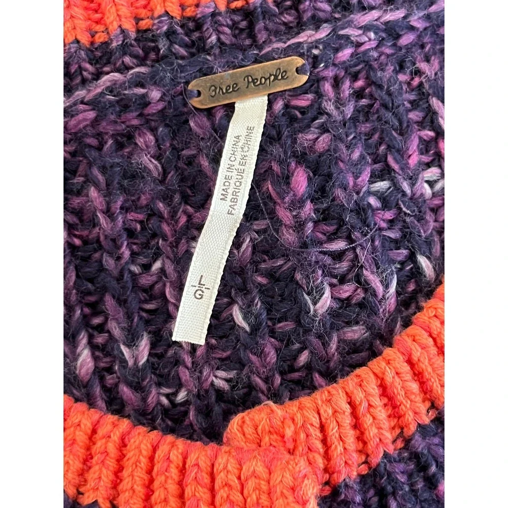 Free People Walk on By Purple Space Dye Wool Blend Chunky Knit Cardigan Large - Picture 7 of 9